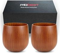 MBBEST Bourbon Gifts for Men, Finished Wooden Old Fashioned Glass, 2 Pack (400ml)