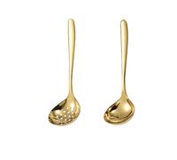 MBBITL Gold Soup Ladle Colander Slotted Spoon Set Stainless Steel Skimmer Strainer Gravy Hot Pot Server