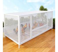 MBBTAG Chicken Cage Coop for Yard with Cover - Secure Rabbit Cage Hutch for Guinea Pigs, Weatherproof Metal Frame & Lockable Doors, Indoor/Outdoor Animal Enclosure(White,150x58x62cm)