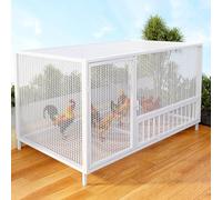 MBBTAG Chicken Cage Coop for Yard with Cover - Secure Rabbit Cage Hutch for Guinea Pigs, Weatherproof Metal Frame & Lockable Doors, Indoor/Outdoor Animal Enclosure(White,100x58x62cm)
