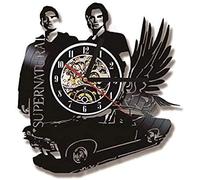 mbbvv 3D Black Supernatural Theme Led Record Flying Clock Car Shape Creative Vinyl Wall Clock Antique Style Wall Clock