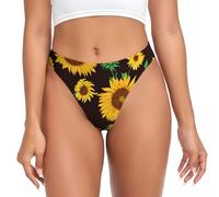 MBCbjg Beautiful Sunflower Print Women'S Thongs Underwear, Low Rise Seamless No Show G-String, Stretch Breathable Panties Black