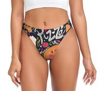 MBCbjg Chef Pizza Print Women'S Thongs Underwear, Low Rise Seamless No Show G-String, Stretch Breathable Panties Black