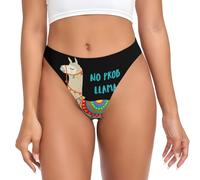 MBCbjg Cute Cartoon Llama Cactus Print Women'S Thongs Underwear, Low Rise Seamless No Show G-String, Stretch Breathable Panties Black