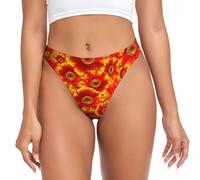 MBCbjg Orange Sunflower Print Women'S Thongs Underwear, Low Rise Seamless No Show G-String, Stretch Breathable Panties