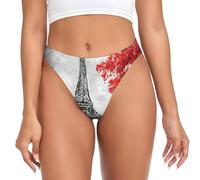 MBCbjg Paris Print Women'S Thongs Underwear, Low Rise Seamless No Show G-String, Stretch Breathable Panties Black