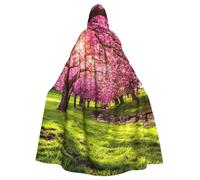 MBCbjg Pink Blooming Orchard Print Unisex Adults Hooded Cloak Cape For Halloween Cosplay, Witch, Vampire, And Party Costumes