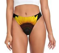 MBCbjg Sunflower Background Print Women'S Thongs Underwear, Low Rise Seamless No Show G-String, Stretch Breathable Panties Black