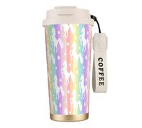 MBCbjg Unicorns On Colorful Stripes Print Insulated Coffee Mug 316 Stainless Steel Vacuum Cup, Keeps Hot and Cold Tea Tumbler