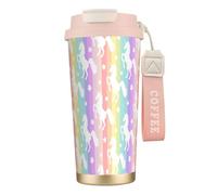 MBCbjg Unicorns On Colorful Stripes Print Insulated Coffee Mug 316 Stainless Steel Vacuum Cup, Keeps Hot and Cold Tea Tumbler