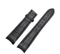 MBello Curved End Men's Watchband Straps Genuine Leather with Butterfly Buckle, Black No Buckle, 21mm