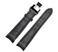MBello Curved End Men's Watchband Straps Genuine Leather with Butterfly Buckle, Blackxblack Clasp, 20mm