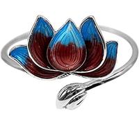 MBETA Women's Lotus Open Ring Lotus Ring Mom Daughter Ring Birthday Gift for Mom Daddy Daughter, Sterling Silver
