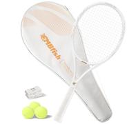 MBFISH Tennis Racket - Super Value Set with Pre-Strung, Comfortable Handle, 27'' Tennis Racquet for Adults, Includes 3 Tennis Balls, 2 Overgrips and 1 Tennis Bag White