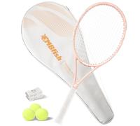 MBFISH Tennis Racket - Super Value Set with Pre-Strung, Comfortable Handle, 27'' Tennis Racquet for Adults, Includes 3 Tennis Balls, 2 Overgrips and 1 Tennis Bag Coral Pink