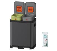 Mbillion Kitchen Bin, Dual Step Trasn Can & Garbage Recycling Bins, Stainless Steel, with Removable Inner Buckets, for Home, Office (15+15L Black)