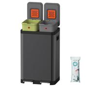 Mbillion Kitchen Bin, Dual Step Trasn Can & Garbage Recycling Bins, Stainless Steel, with Removable Inner Buckets, for Home, Office (20+20L Black)