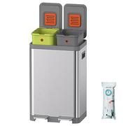 Mbillion Kitchen Bin, Dual Step Trasn Can & Recycling Garbage Bins, Stainless Steel, with Removable Inner Buckets, for Home, Office (20+20L Silver)