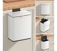 Mbillion Kitchen Compost Bin Hanging Trash Can with Lid 8L/2.01 Gallon Stainless Steel Garbage Can for Kitchen Cabinet Door Mounted Trash Can Under Sink Door RV Bathroom (White, 8L)
