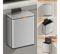 Mbillion Silver 8L Hanging Trash Can with Lid, Stainless Steel, Kitchen Cabinet Door, Under Sink, RV Bathroom