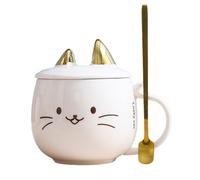 Mbiyhgta Cute Cat Mug - Novelty Coffee Cup with Cover, Charming Animals Style, Ceramic Material Matching Spoon Accessory | Easy Clean with Secure Lid for Beverage Enjoyment at Work Desk Kitchen Gift