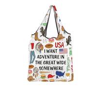 MBMSO American Flag Reusable Grocery Bags USA Souvenirs Gifts United States Tote Bag Native American Gifts Independence Day Gift (USA F-Bag)
