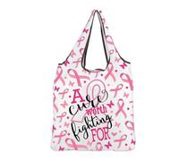 MBMSO Breast Cancer Awareness Gifts a Cure Worth Fighting for Pink Ribbon Foldable Reusable Grocery Bag for Survivor Fighter (Pink Ribbon F-bag)