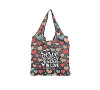 MBMSO Christian Reusable Bags Religious Bible Verse Gifts Serve One Another in Love Galatians 5: 13 Love Heart Shopping Bag (Galatians 5: 13 F-Bag)
