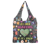 MBMSO Crochet Reusable Grocery Bag It's Not Hoarding If It's Yarn Foldable Tote Bag Crocheting Lover Gifts Yarn Organizer Bag (Yarn F-Bag)