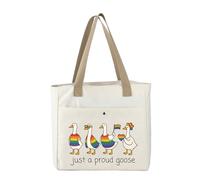 MBMSO Cute Just a Proud Goose Funny LGBTQ Pride Month Gay Goose Shoulder Bag Lesbian LGBT Pride Merch bag Rainbow Flag Gifts (LGBTQ Goose TOTE)