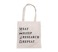 MBMSO Eat Sleep Research Repeat Tote Bag Researcher Gifts Shoulder Bag Research Gift Funny Science Gift for Chemist Physicist, Eat Sleep Research Repeat Tote Bag, M