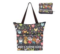 MBMSO Farm Chicken Reusable Tote Bag What a Fluster Cluck Funny Chicken Zippered Foldable Bag for Chicken Lady Owners Gifts