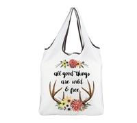 MBMSO Inspirational Reusable Grocery Bag All Good Things Are Wild and Free Motivational Gift Positive Saying Reusable Bag (Wild &Free F-Bag)