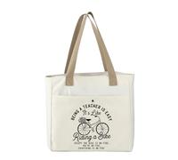 MBMSO Large Teacher Tote Bag for Women Teacher Appreciation Gifts Being a Teacher is Easy Like Riding a Bike Graduation Gifts, Teacher Bike Tote, L