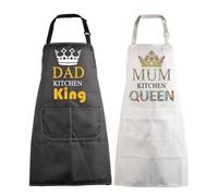 MBMSO Mom and Dad Cooking Aprons Kitchen King Queen Matching Aprons for Mom and Dad Gifts Funny Kitchen Aprons with Pockets, Dad Mum Apron-sets, Standard