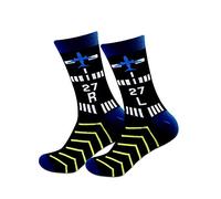 MBMSO Pilot Socks Aviation Themed Socks Airplane Socks for Men Runway Design Airline Uniform Socks, 1 Pair Pilot Runway 27rl, Large