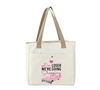 MBMSO Pink Girls Tote Bag Get in Loser We're Going Shopping Beach Bag Pink Wednesday Y2K 2000s Gift for Women Girls Night