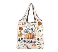MBMSO Pumpkin Foldable Shopping Bag Fall Season Gifts Just a Girl Who Loves Pumpkins Halloween Reusable Tote Bag Autumn Gift (Pumpkin F-Bag)