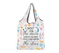 MBMSO Shoot for the Moon Motivational Reusable Bag Even If You Miss You'll Land Among the Stars Inspirational Graduation Gift (Moon and Star F-Bag)