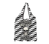 MBMSO Skull Reusable Grocery Bag Skeleton Gift I'll Tell You What's Wrong with Society Gothic Foldable Shopping Bag Halloween (Skull F-Bag)