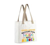 MBMSO Teacher Assistant Tote Bag Appreciation Gift for Teaching Assistant Because Even Teachers Need Heroes Teacher Work Tote, Teacher Assistant Tote, L, Tote Bag