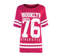 MBN Kids USA American Varsity Baseball Slim Fit Brooklyn 76 Short Sleeve T Shirt Top Brook Cerise Age 11/12 Years