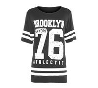 MBN Kids USA American Varsity Baseball Slim Fit Brooklyn 76 Short Sleeve T Shirt Top Brook Charcoal Age 7/8 Years