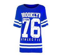 MBN Kids USA American Varsity Baseball Slim Fit Brooklyn 76 Short Sleeve T Shirt Top Brook Royal Blue Age 13 Years