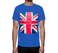 MBN Mens Union Jack England Flag Printed Short Sleeve Crew Neck Summer T Shirt Top Royal Blue Large (UK 12)