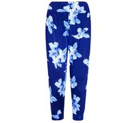 MBN Women Ladies Floral Printed 3/4 Ali Baba Cropped Harem Baggy Leggings Trouser Navy Blue Flower S/M (UK 8/10)