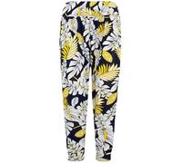 MBN Women Ladies Floral Printed 3/4 Ali Baba Cropped Harem Baggy Leggings Trouser White & Yellow Leaf M/L (UK 12/14)
