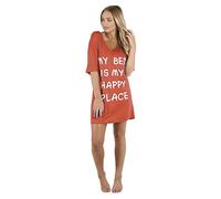 MBN Women V Neck Baggy My Bed is My Happy Place Oversized Mini PJ Shirt Dress Orange Plus Size (UK 24/26)