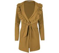 MBN Women Waterfall Italian Blazer Peplum Frill Oversized Belt Cape Jacket Cardigan Camel Plus Size (UK 24/26)