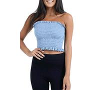 MBN Womens Bandeau Boobtube Ruched Strapless Shirred Sheering Bra Crop Tops Crop Top Sky Blue X-Small (UK 6)
